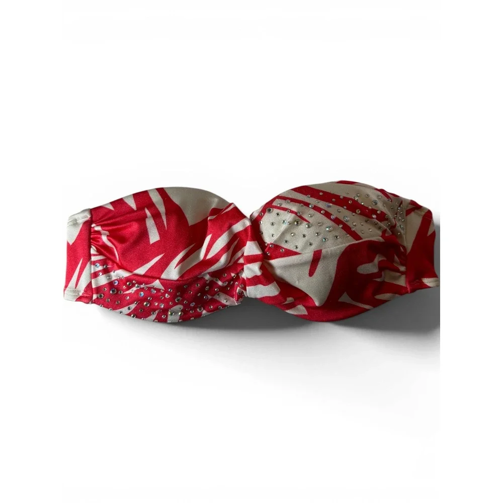 McBling Y2K Rhinestone Bikini Top Victoria Secret Red White 32B